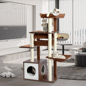 PawHut krabpaal met kattengrot kattenboom met meerdere verdiepingen voor katten grijs PawHut krabpaal met kattengrot kattenboom met meerdere verdiepingen voor katten grijs